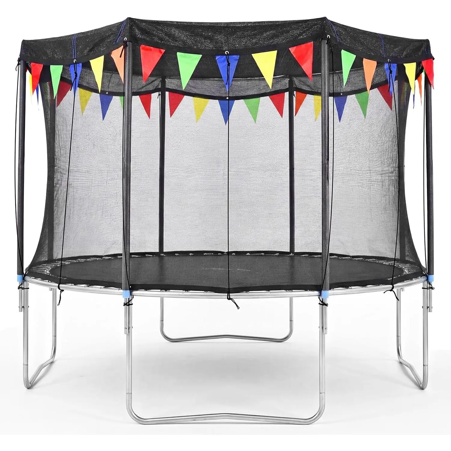 2026 Upgraded Round Trampoline Shade Cover, 4Lbs Heavy Duty Sun Protection Cover Accessories Fit for 8 10 12 14 15 16FT Trampoline, Non-tearing Sun Shade with Colorful Flag and 98FT Elastic Cord