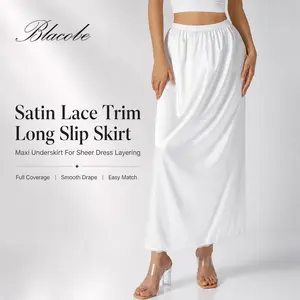 Women Half Slip Inner Lining Skirt Solid Color Elastic Waist Midi Underskirt For Sheer Maxi Dress Sundress Bridal Wedding Layering Summer Beach Vacation
