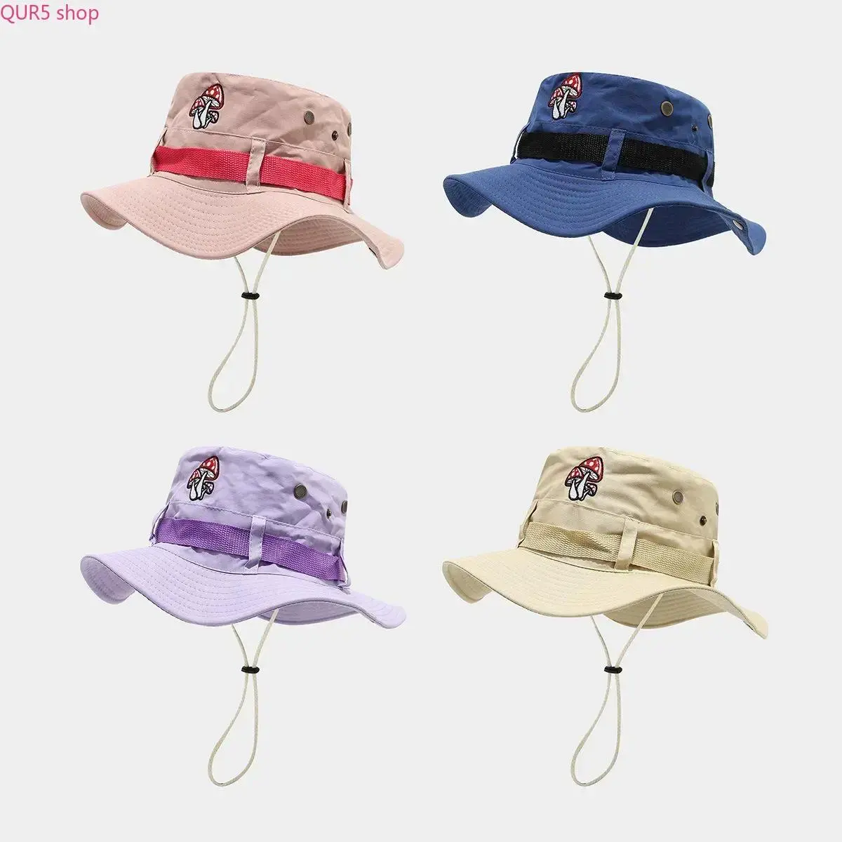 Funky Mushroom Embroidered Wide Brim Bucket Hat - Unisex Breathable Snap-Adjustable Chin Strap Graphic Whimsigoth Cottagecore Lightweight Outdoor Accessory for 1-Size Summer Casual Use, One Size