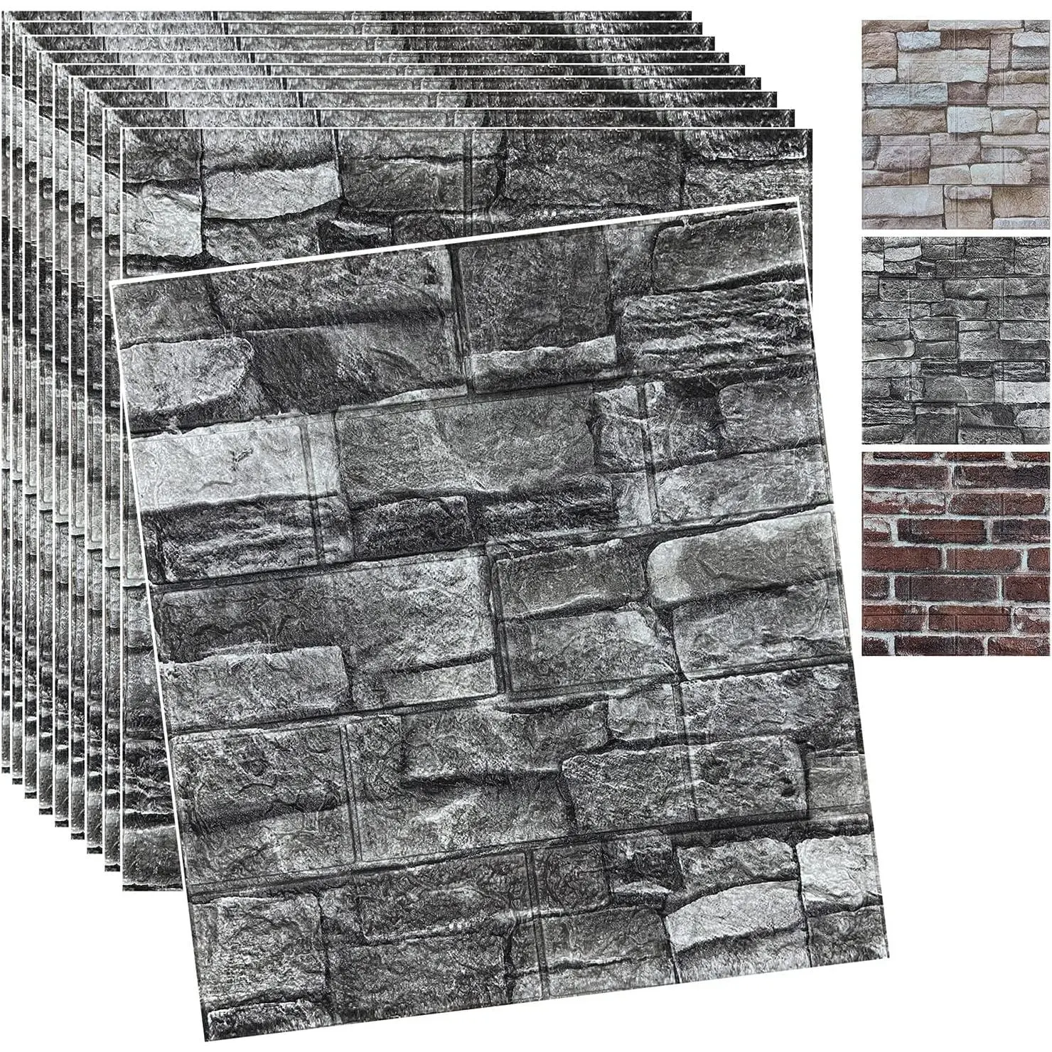 20PCS Black Self-Adhesive 3D Faux Brick Foam Peel and Stick Faux Stone Wall Panels