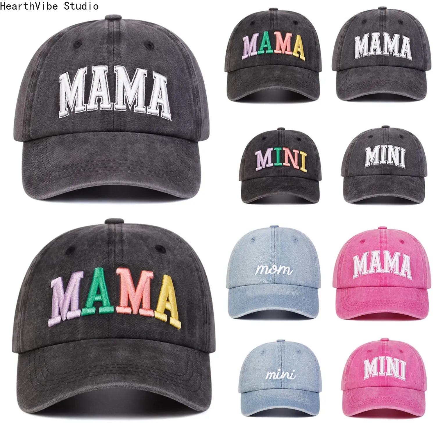 Matching Baseball Caps for Mother and Daughter, 2-Piece MAMA & MINI Cotton Embroidered Hats, Adjustable Casual Sun Protection for Outdoor Travel, Cotton Embroidered Caps, Fashion Matching Hat, Travel Beach, Embroidery, 2 Hat