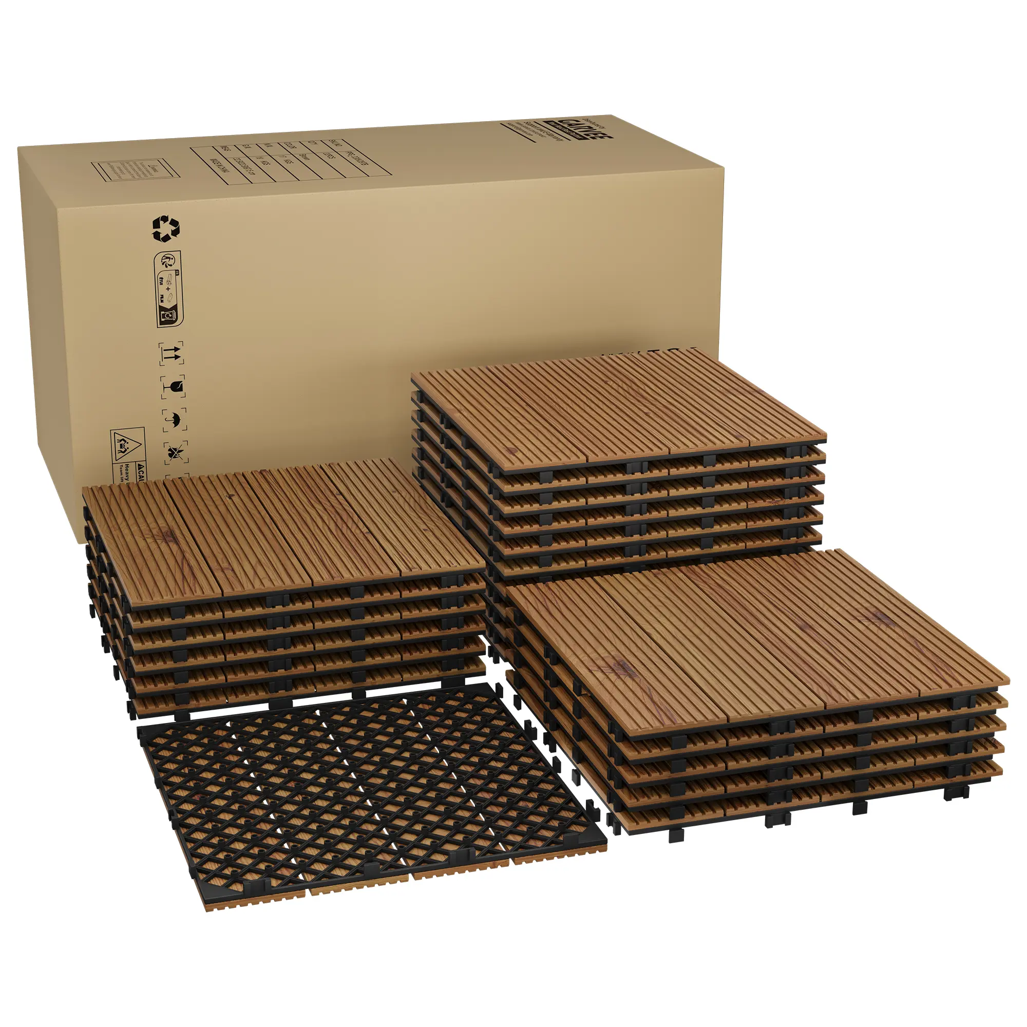 Acacia Wood Deck Tiles - 11.8"X11.8" Interlocking Patio Flooring Covers 32 Sq ft, Non-Slip Waterproof Snap Together Tiles for Balcony, Pool Deck, Indoor & Outdoor Use, Easy DIY Installation