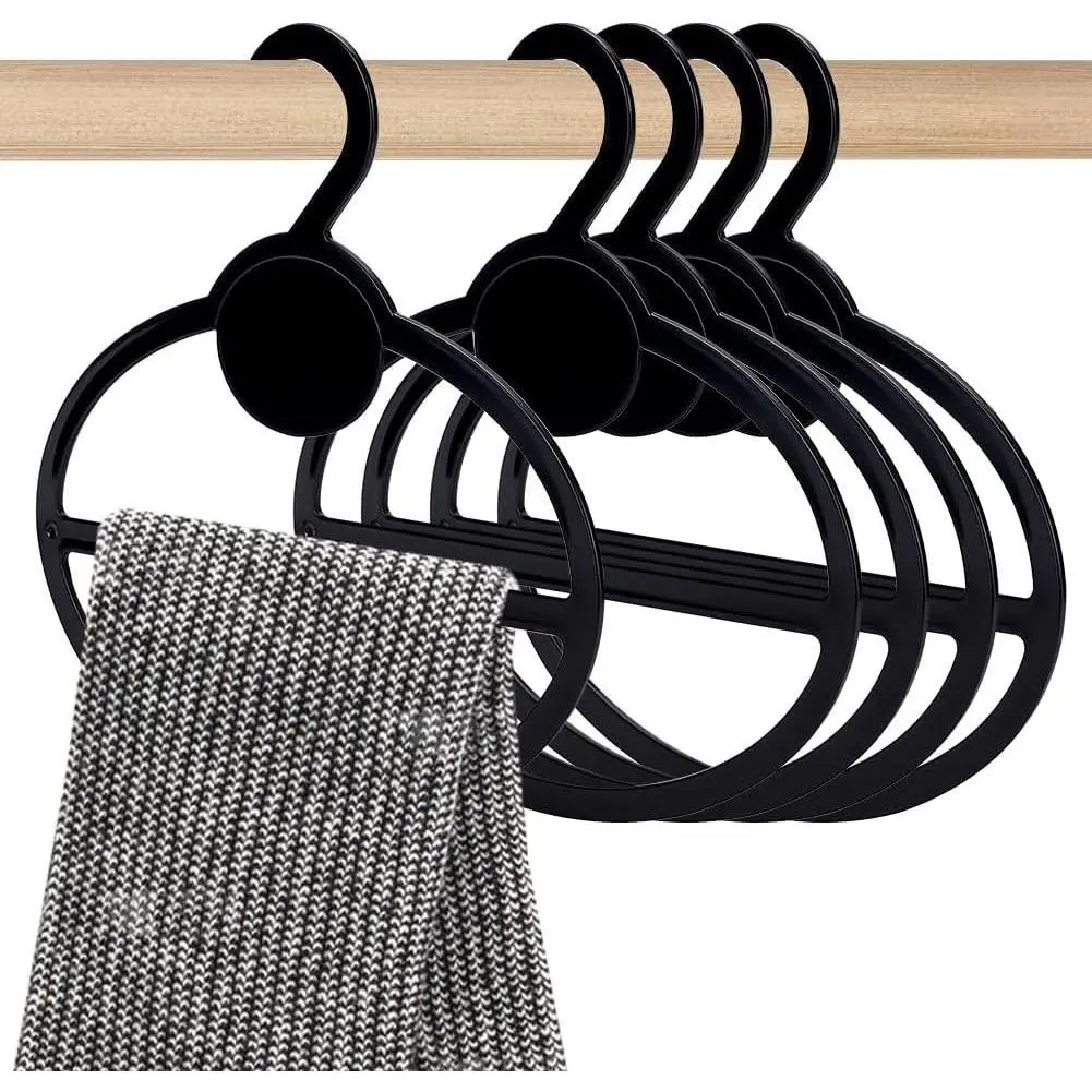 AHANDMAKER 10 Pcs Black Plastic Oval Scarf Hangers, 5.35 Inch Space Saving Organizer for Scarf Tie Belt Headband