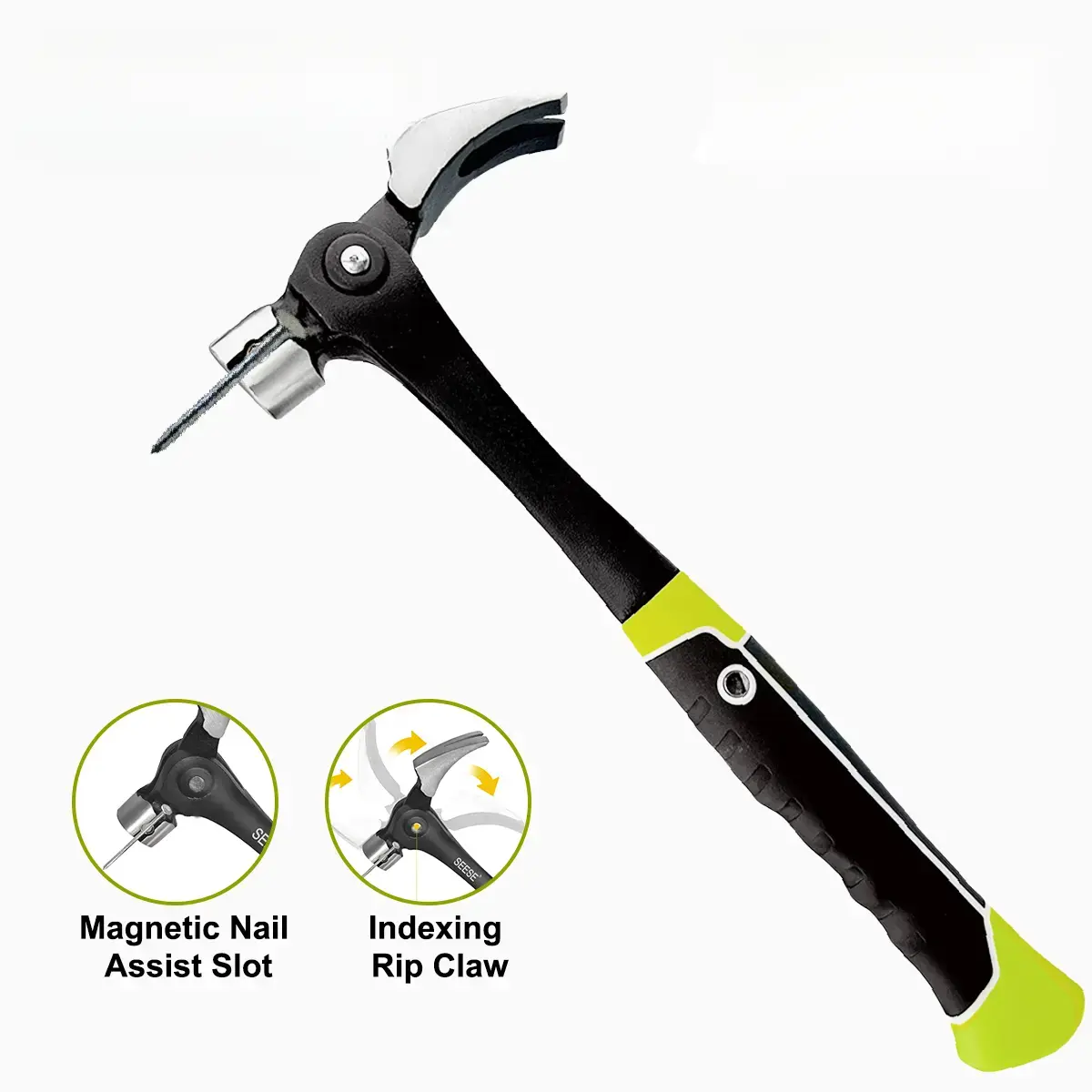 16oz Claw Hammer with Magnetic Nail Starter,Indexing Rip Claw,Forged Steel Head,Shock-Absorbing TPR Grip,Heavy Duty Framing  DIY Tool