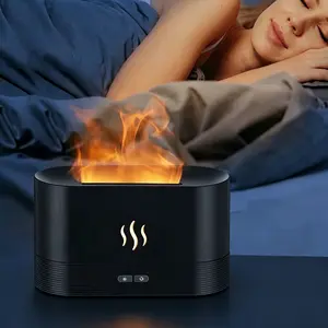 Portable Simulated Flame Aroma Diffuser, Humidifier & Night Light. 7 Color Changing Flames, Quiet USB Essential Oil Diffuser for Home, Office. Auto Shut-Off Safety. Gift for Her, Halloween Decor.