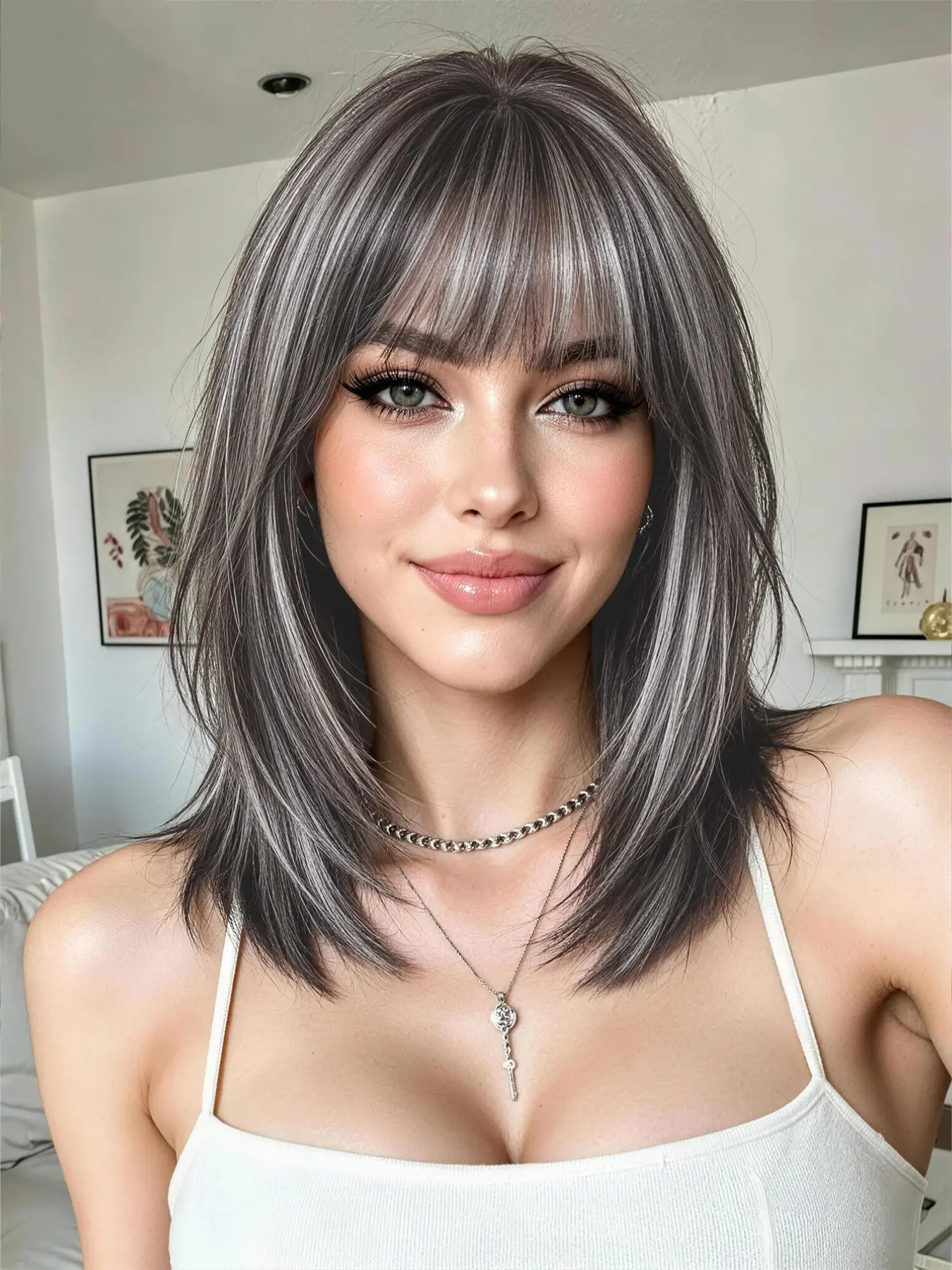 14-Inch Gradient Bangs Bob Wig, Natural Straight Bob Style Synthetic Hair, Heat-Resistant, Daily Wear, Halloween, Christmas, New Year Party