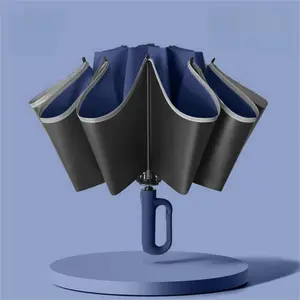 Portable Folding Umbrella, 1 Count 46 Inch Windproof Umbrella with Reflective Strip, Durable 10 Rib Design Umbrella for All Weather, Rainproof Umbrella