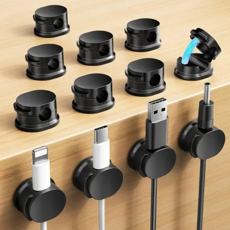 12 Pcs Cord Organizers - Compact Magnetic Cable Management Clips with Residue-Free Adhesive, 0.88 Inches Solid Holders for Desk Decor, Office Decor, 60° Rotating Shaft