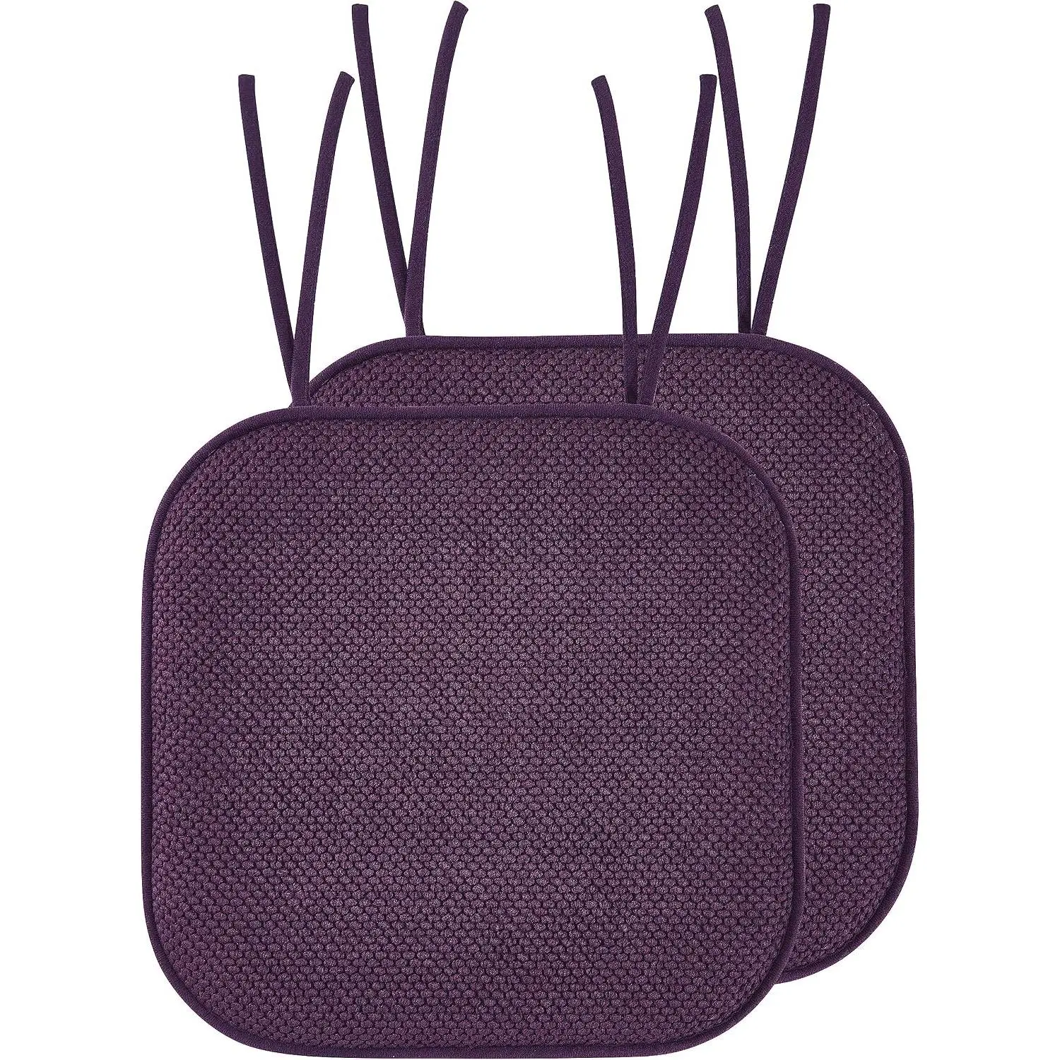 Elegant Comfort Chair Cushion Covers with Ties and Non Skid Rubber Backing-Thick Memory Foam - Soft Cushion Pad- Rounded Square Seat Cover-16 x 16 Inches- Honeycomb Textured Pattern, Set of 2, Purple