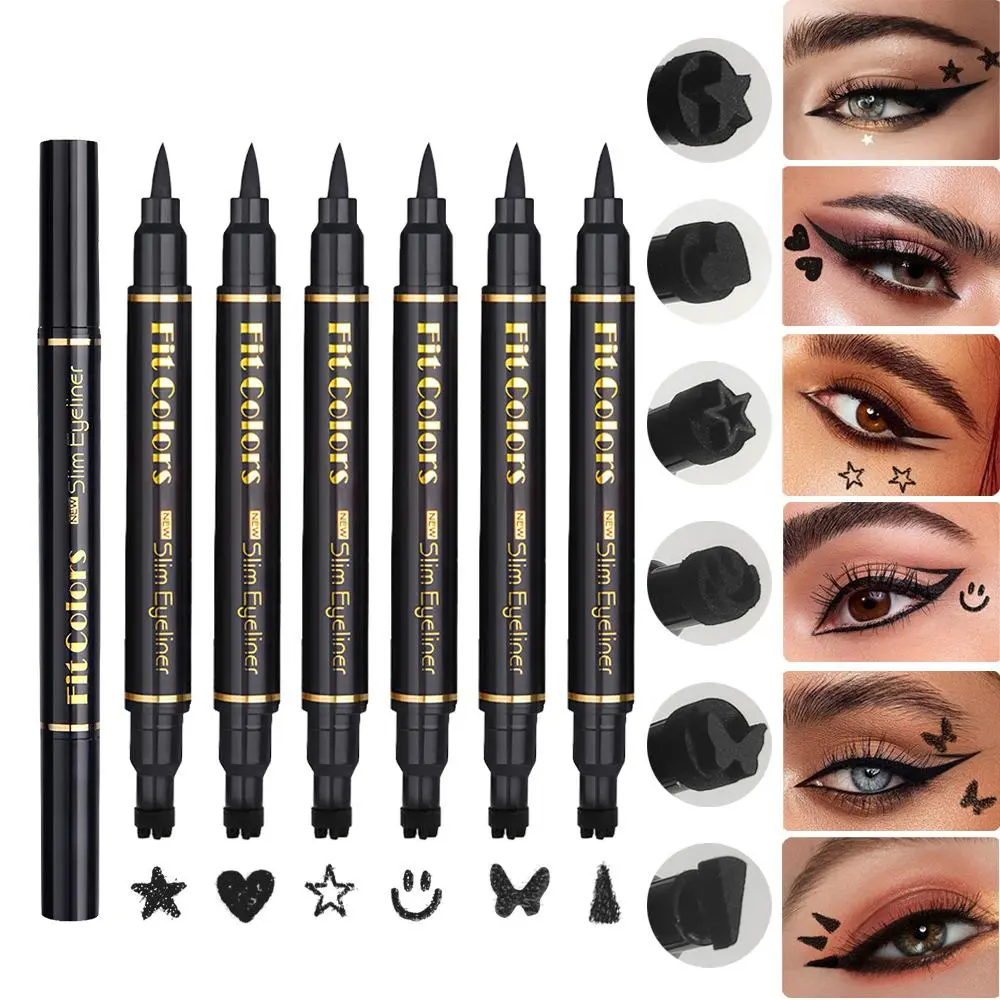 6-Piece Dual-Ended Eyeliner Pen Set, Graphic Eyeliner Kits, Waterproof Quick-Dry Liquid Eyeliner, Creative Heart Star Smile Butterfly Design, Perfect for Daily Party Halloween Makeup, Stamp, Eye Makeup Product