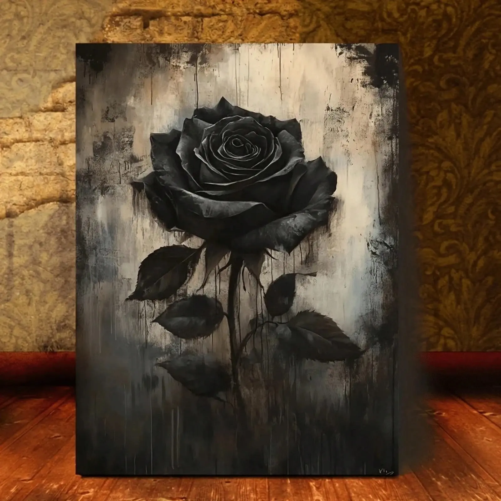1PC Gothic Elegance Black Rose Bouquet Canvas Wall Art, Unique White Valentine's Day Aesthetic Poster, Gallery Wall Art for Room Decor, High Quality Canvas Art Print Home Decoration, Collectible Poster Gift, Unframed Version