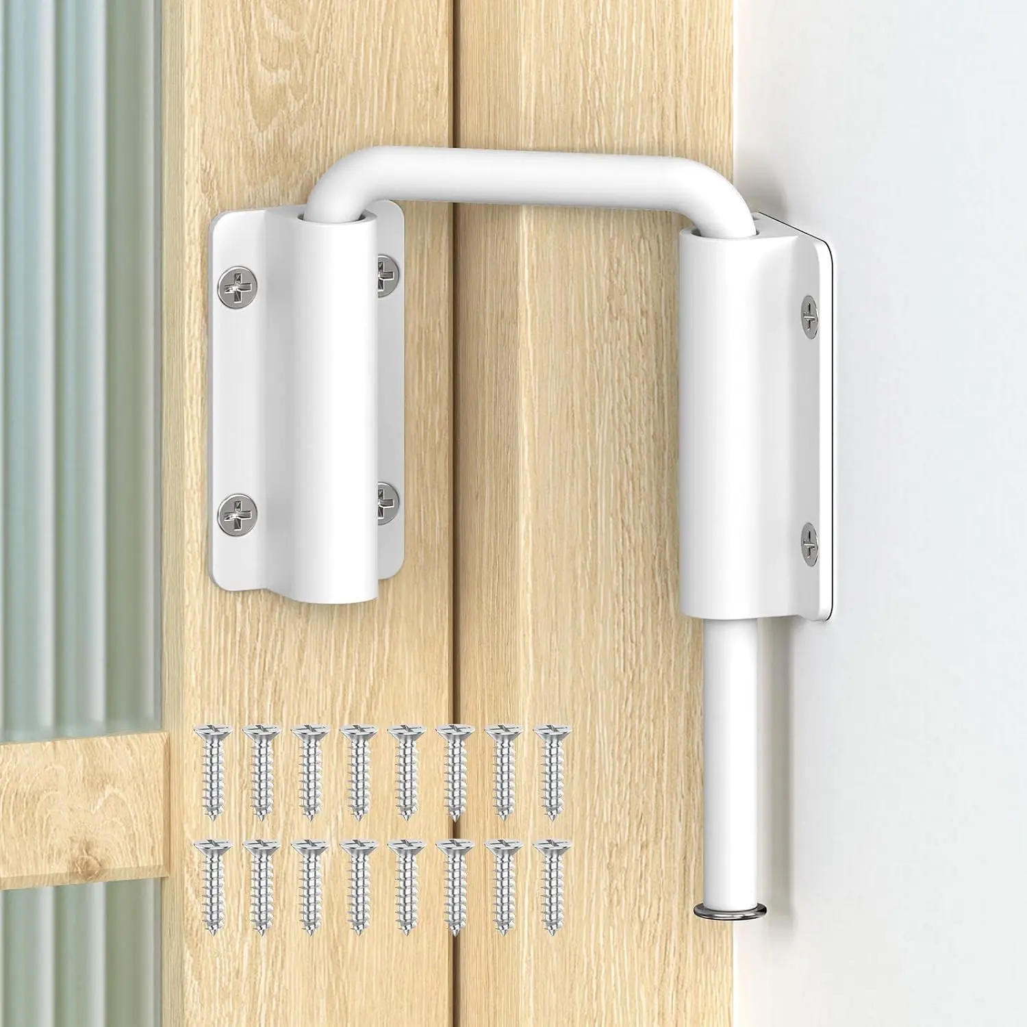 2-3/8 Inch U Patio Sliding Door Loop Lock Latch White 1-Pack | 90/180   Alloy  Gate Latch, Sliding Door Lock for Barn, Garden, Shed, Bedroom - Sturdy and Long-Lasting