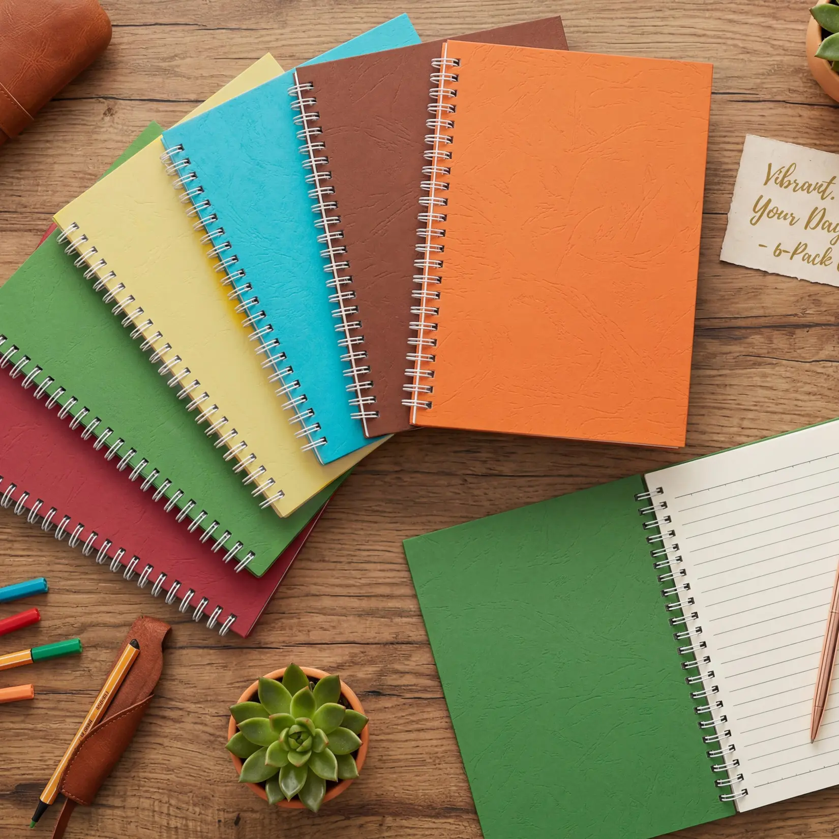 Superior A5 Spiral Notebook Set – Lined Leatherette Cover, Durable Metal Binding, 12-Pack, 6 Assorted Colors for Office, School & Professional Use, 21×14cm – Includes Coffee, Yellow, Orange, Rose Red, Green, Blue