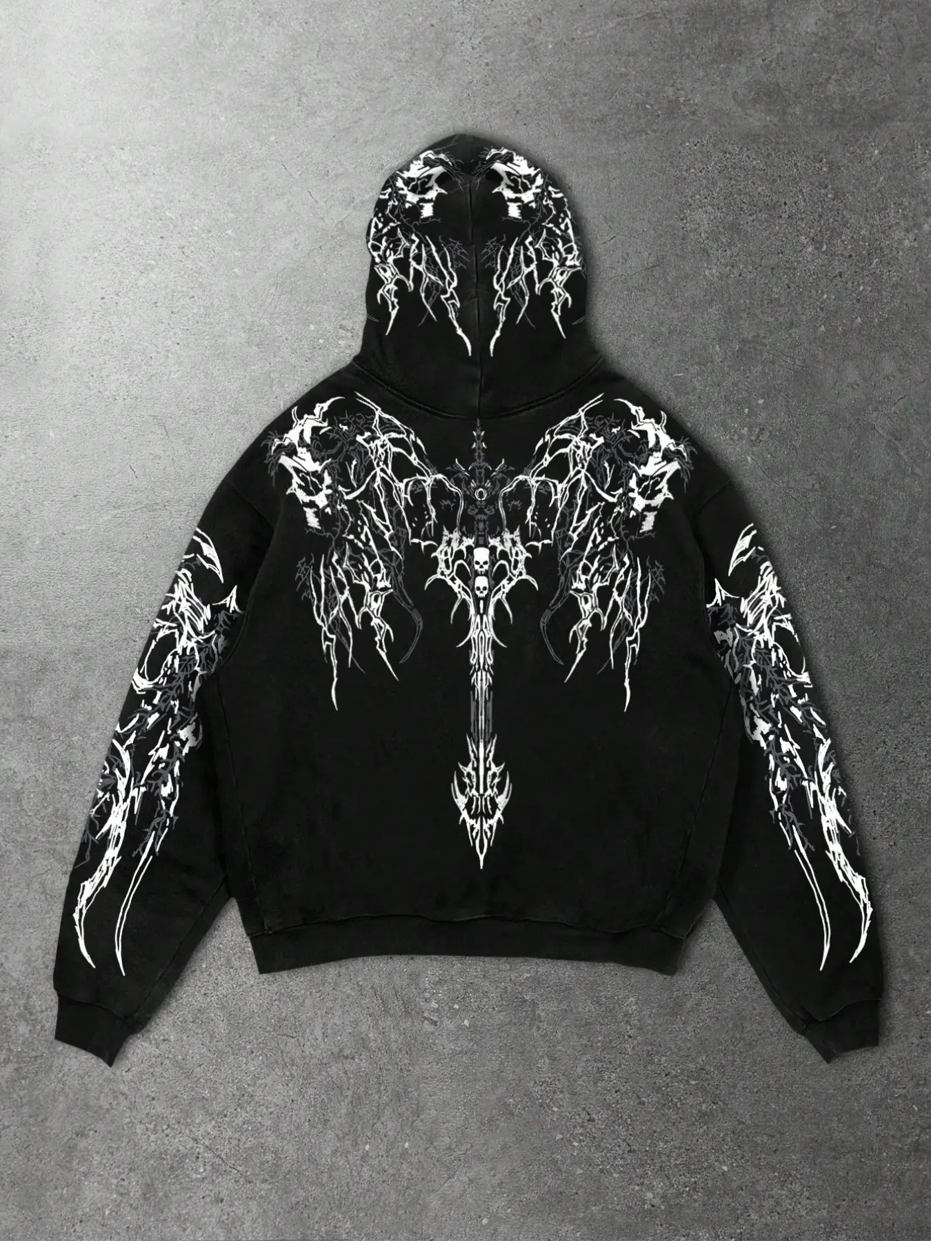 Men's Drippy Skull Lightning Graphic Print Hoodie, Long Sleeve, Casual Streetwear, Fashion Menswear, Comfortable Four-Season Pullover Sweatshirt, Perfect for Outdoor Activities, Gothic printed hoodie