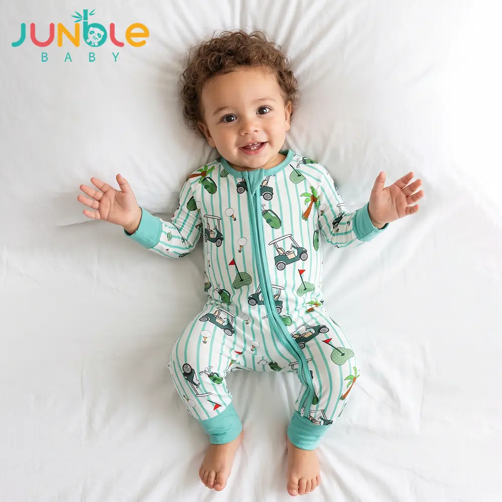Junblebaby Baby Bamboo Romper Long Sleeve 2 Way Zipper Foldable Foot Covers Sleeper Baby Boy Clothes Goft Print Baby Boy Clothes Baby Onesie