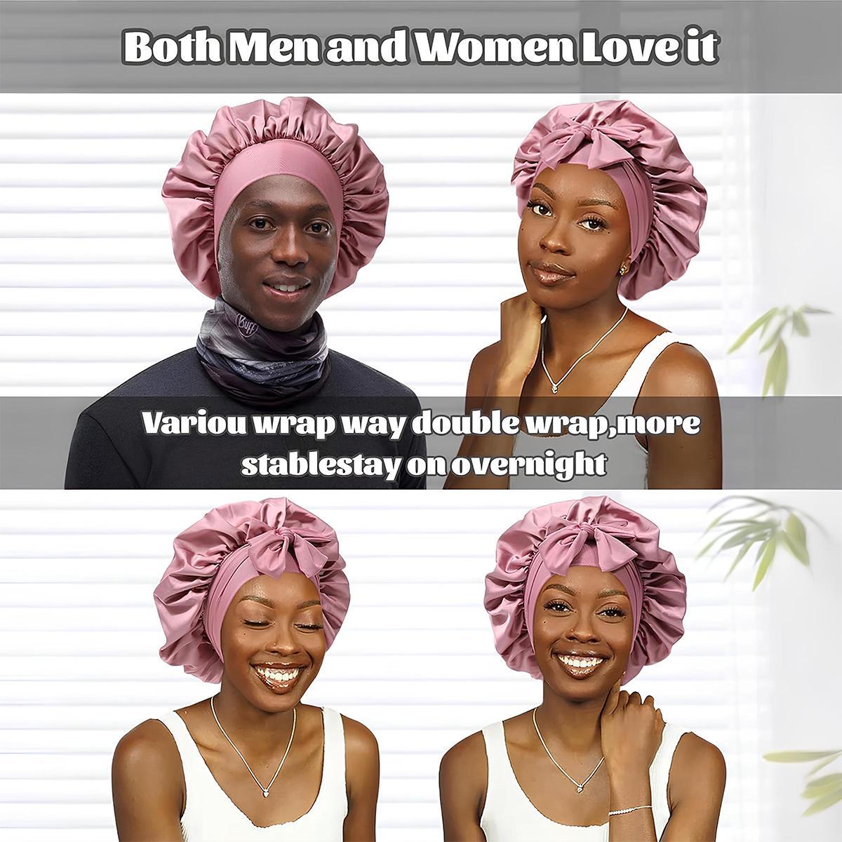 Satin Silk Bonnet Hair Caps Bonnet with Elastic Tie Band for Sleeping Double Layer Hair Bonnet for Women Natural Curly Hair