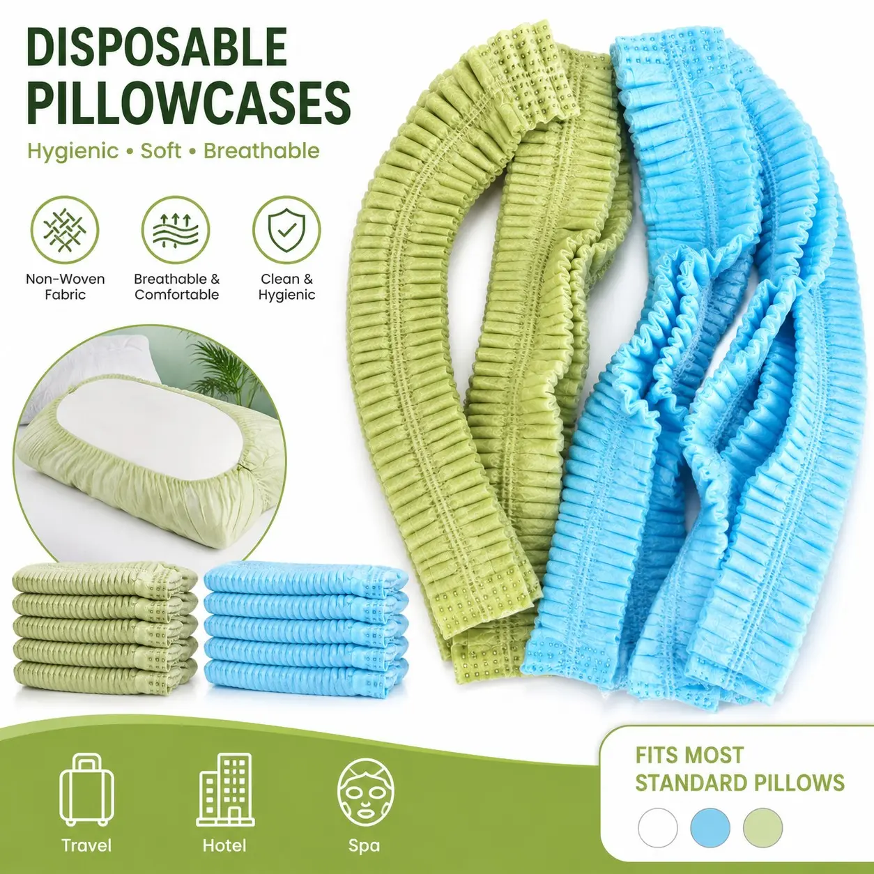 6pcs Breathable Hygienic Pillow Protectors, Elastic Disposable Pillow Covers, Soft Non-Woven Material, Versatile, Ideal for Travel, Hotel, Home, Spa Use