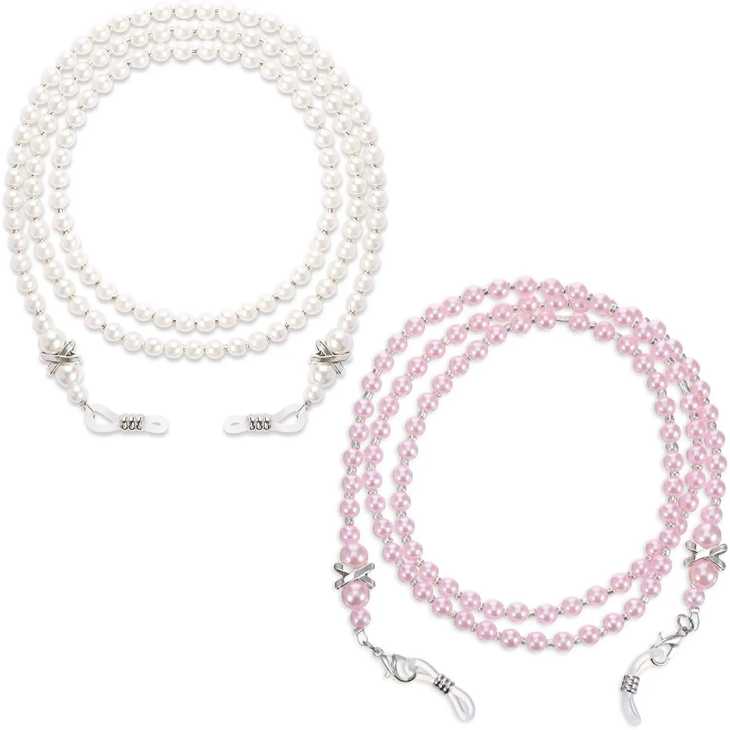 3 Pcs Glasses Chain, Pearl Eyeglass Chain, Beaded Eyeglass Chain Sunglasses Holder Strap, Eye Glass Holders Necklaces, Pearl Masks Chain for Women(White&Pink)