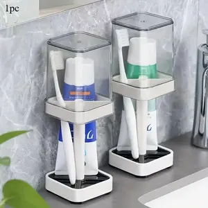 Dustproof Minimalist Toothbrush Holder with Cup, Bathroom Toothpaste Storage Rack Set, Wall-Mounted Bathroom Organizer