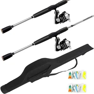 2-Piece Fishing Rod and Spinning Reel Combos with Lures Set Fishing Bag Portable Fishing Rod Kit  Saltwater Freshwater Travel Fishermen Gift