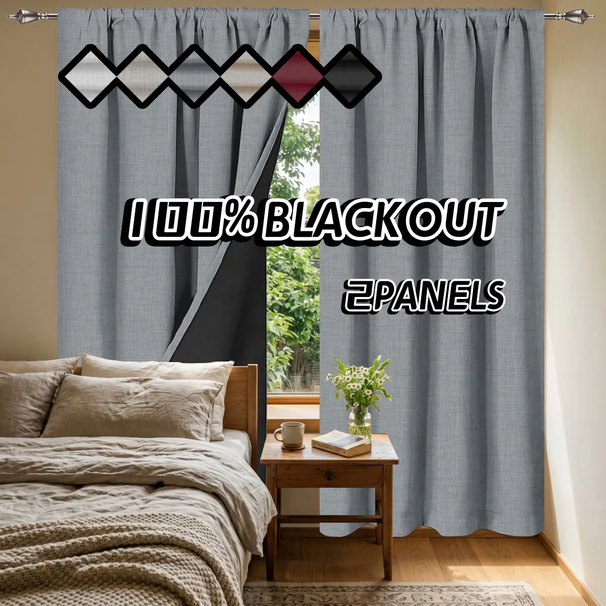 2PCS 100% Light-Blocking Coated Insulated Thickened Linen-Like Window Curtain Panels with Rainbow Linen Texture, Polyester Material, Rod-Pass Through, Suitable for Bedroom, Living Room, Home Decor, Room Decoration