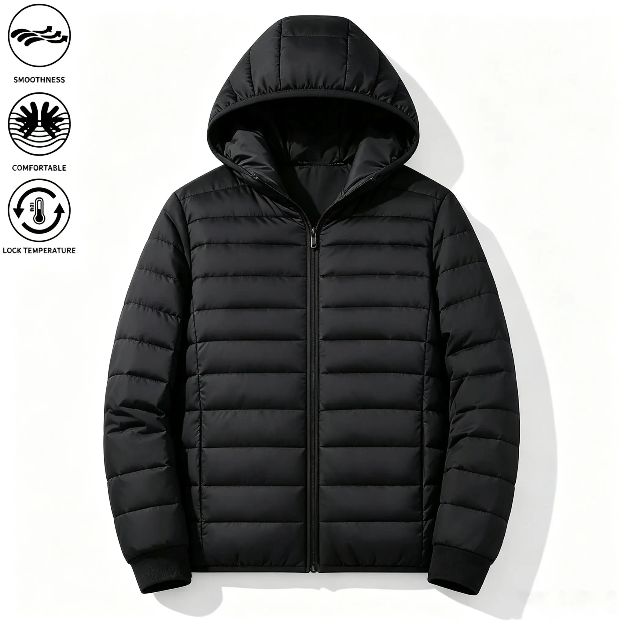 Men’s Insulated Winter Hooded Puffer Coat, Water Resistant Shell, Packable Lightweight Bubble Jacket, Drawstring Hood & Side Hand Pockets, Warm Outerwear for Commuting, Skiing & Everyday Cold Weather Outfits