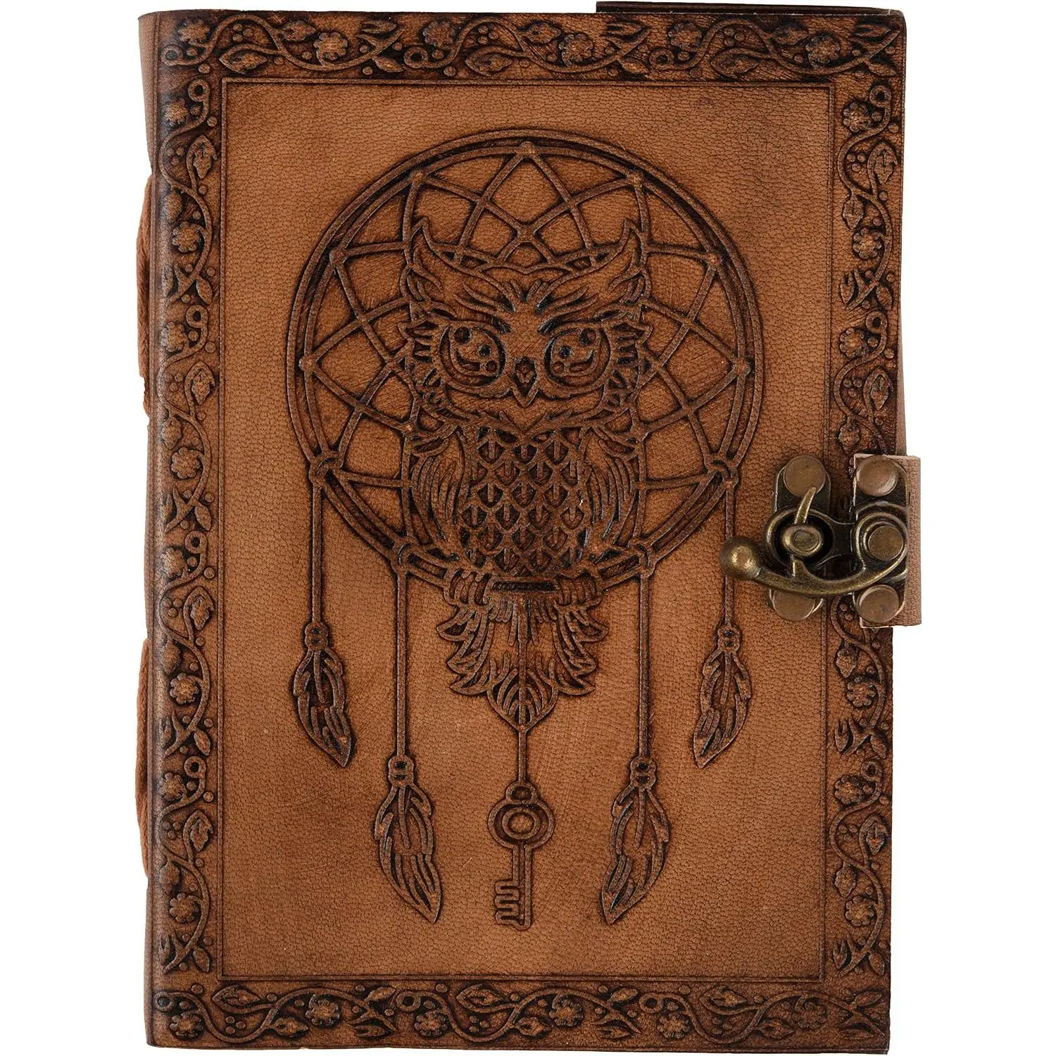 Journal 7 x 5 Inch 220 Page Journal,  Owl Embossed Blank Book, Sketchbook, Notebook  Journal ( Unlined Paper) Pocket style with Lock Closure for Men and Women (