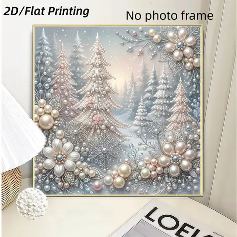 New DIY Pearl Painting Kit, Winter Forest 2D Flat Design Pearl Art Set, No Photo Frame, Perfect Gift for Home Decor