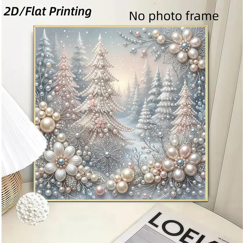 New DIY Pearl Painting Kit, Winter Forest 2D Flat Design Pearl Art Set, No Photo Frame, Perfect Gift for Home Decor