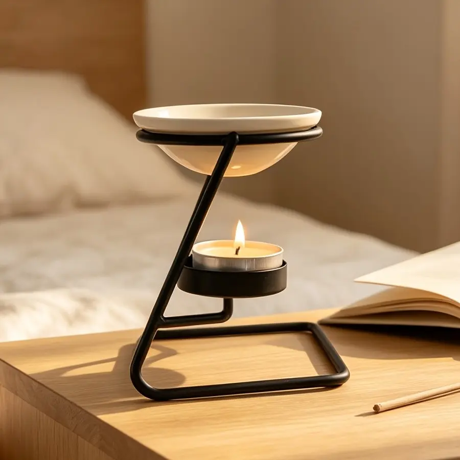 Square Iron Candle Holder, Detachable Ceramic Tealight Incense Burner, Aroma Wax Melt Warmer, Home Table Decor & Ramadan Gift