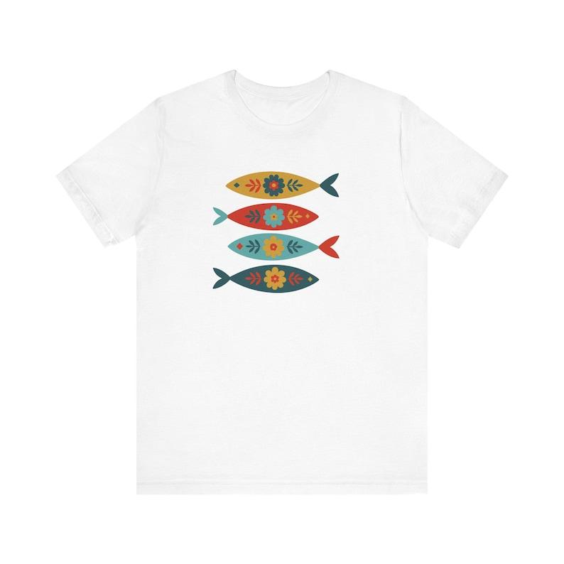 Folk Art Fish Graphic Tee, Vintage Swedish Style Design, Comfortable Unisex Fit, All‑Season Wear
