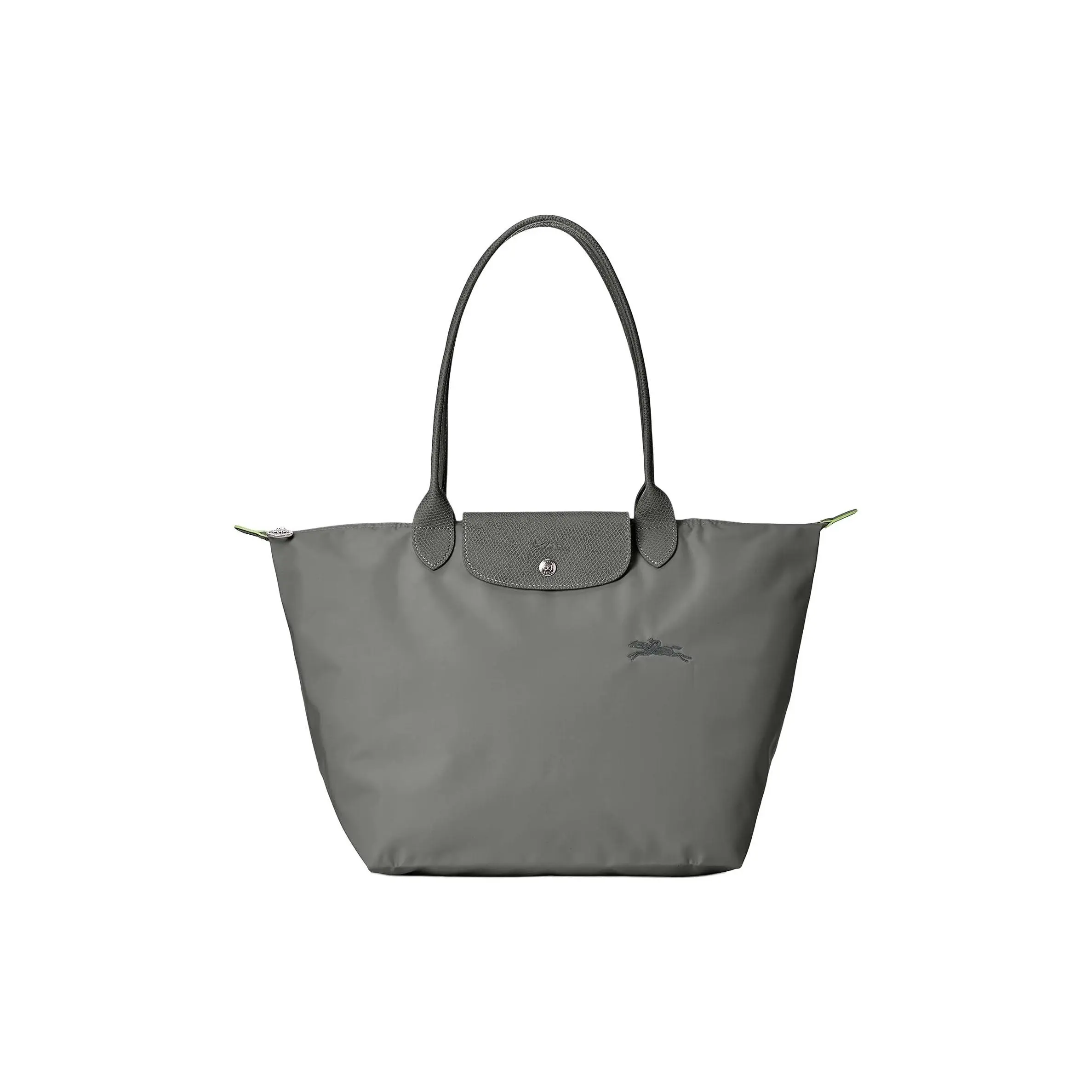 Longchamp Le Pliage Green Logo Foldable Top-Zip Tote Bag for Women, Canvas and Leather, Large, Graphite