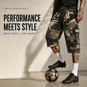 Camouflage Cargo 7 Inch Shorts for Men - Elastic Drawstring Waist Multi-Pocket Utility Streetwear Camo Capri Pants - Must-Have Summer Essential - Ultra Soft & Breathable - Perfect for Daily & Outdoor Wear