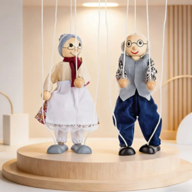 Rustic Grandparents Marionette, Vintage Handmade String Puppet, Party Game Decor, Birthday Gift, Retro Nostalgic Ornament
