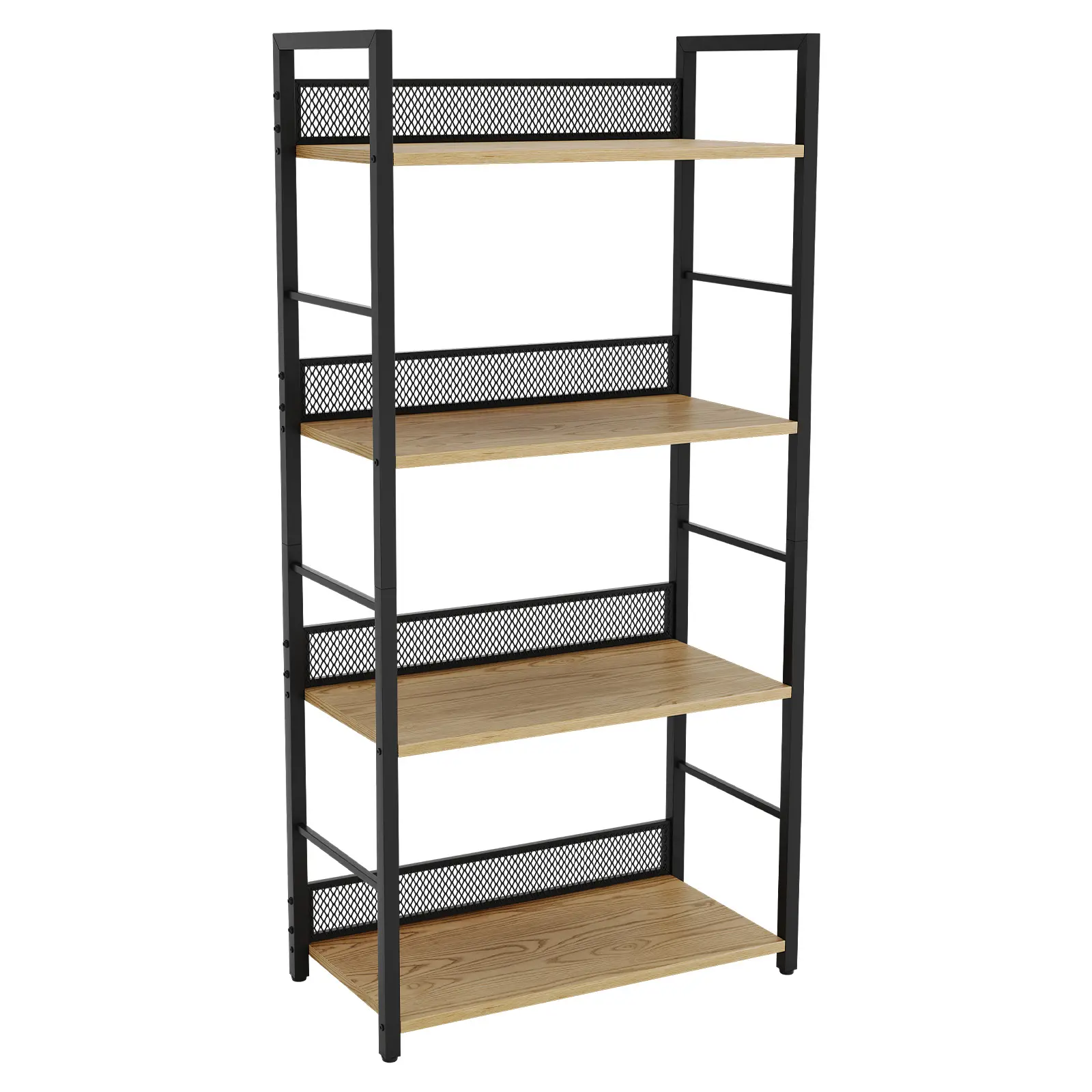 Garvee Modern Industrial Office Bookshelf - 4 Tier Tall Standing Shelf - Metal & Wood - Open Display Rack for Books, CDs, Plants - Home, Office, Bedroom, Bookcase, Open Bookcase, Tall Bookcase, Industrial Shelving, Living Room, Study, 4 Shelf Bookcase