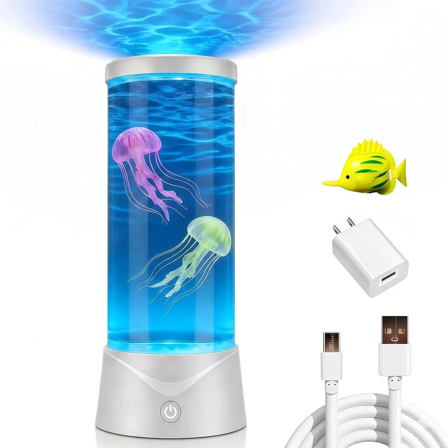 Jellyfish Lamp, 7-Color Changing Dancing Jellyfish Lighting with Adapter & Wave Projection, Sensory Night Light for Bedroom & Office Decor, Gift for Kids (White)
