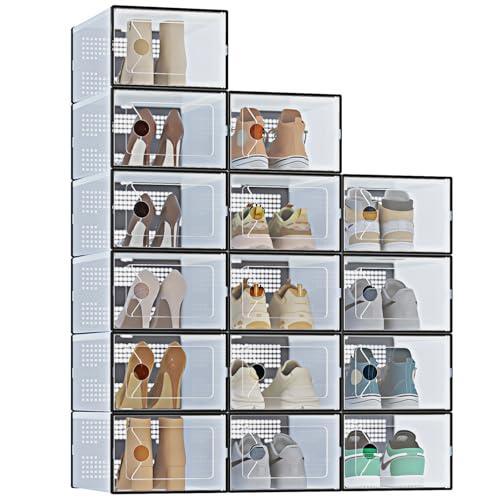 Stackable Shoe Storage Boxes with Lids, Modular Large Shoe Rack & Organizer Shelf, Transparent Front Panel for Easy Display & Identification, Breathable Hole Design to Keep Shoes Fresh, Sturdy Interlocking Structure for Customizable Storage