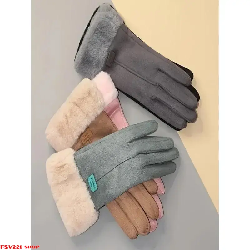 A pair Women's Cold-Hardy Insulating Winter Gloves - Grey, Neutral-Toned, Thick Fabric, Touchscreen-Compatible, Chic Fashion Gloves for Cycling, Driving in Cold Weather, Grey Women's Gloves