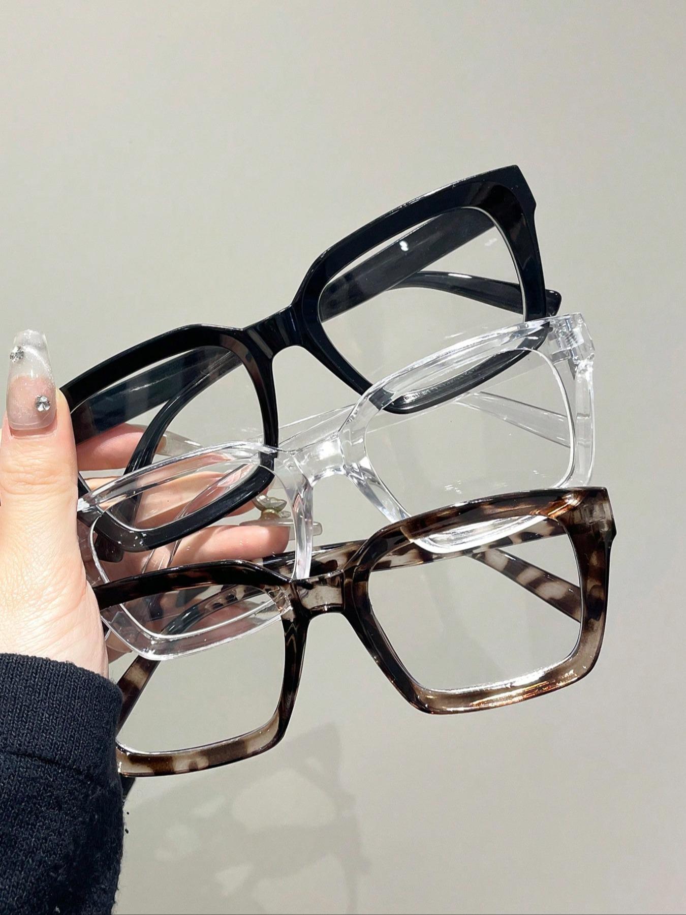 Unisex Simple Eyeglasses Set in Leopard, Clear and Solid Color , Trendy Square Frame Eyeglasses for Everyday Use, Fashion Accessories for Outdoor Activities, Leopard Pattern Eyeglasses, Stylish Square Frames