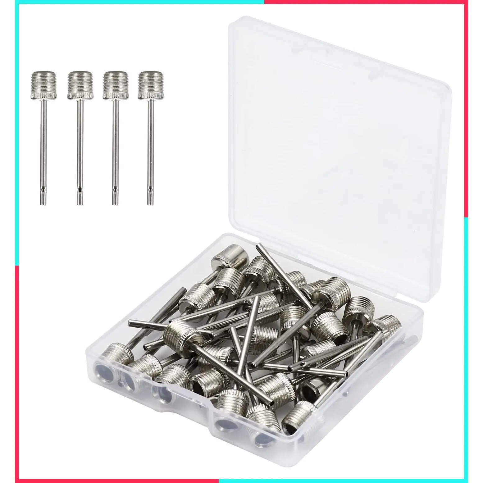 25-Pack Stainless Steel Ball Pump Needles with Storage Box for Football, Basketball, Volleyball & More