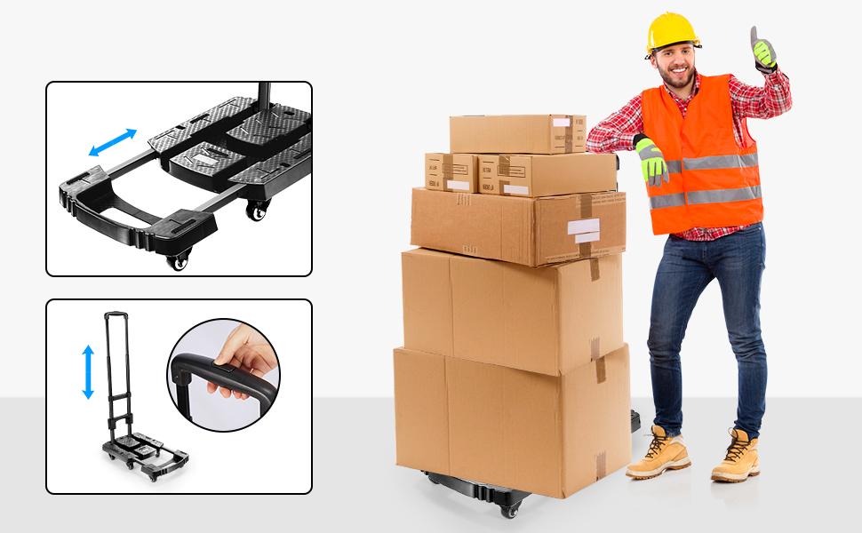 Folding Hand Truck 500lbs, Portable Heavy Duty Dolly Cart, 6 Wheels Collapsible Luggage Cart with 2 Elastic Ropes - Compact Trolley Cart for Easy Moving - Ideal Hand Cart for Travel and More Folding Hand Truck 500lbs, Portable Heavy Duty Dolly Cart, 6 Wheels Collapsible Luggage Cart with 2 Elastic Ropes - Compact Trolley Cart for Easy Moving - Ideal Hand Cart for Travel and More