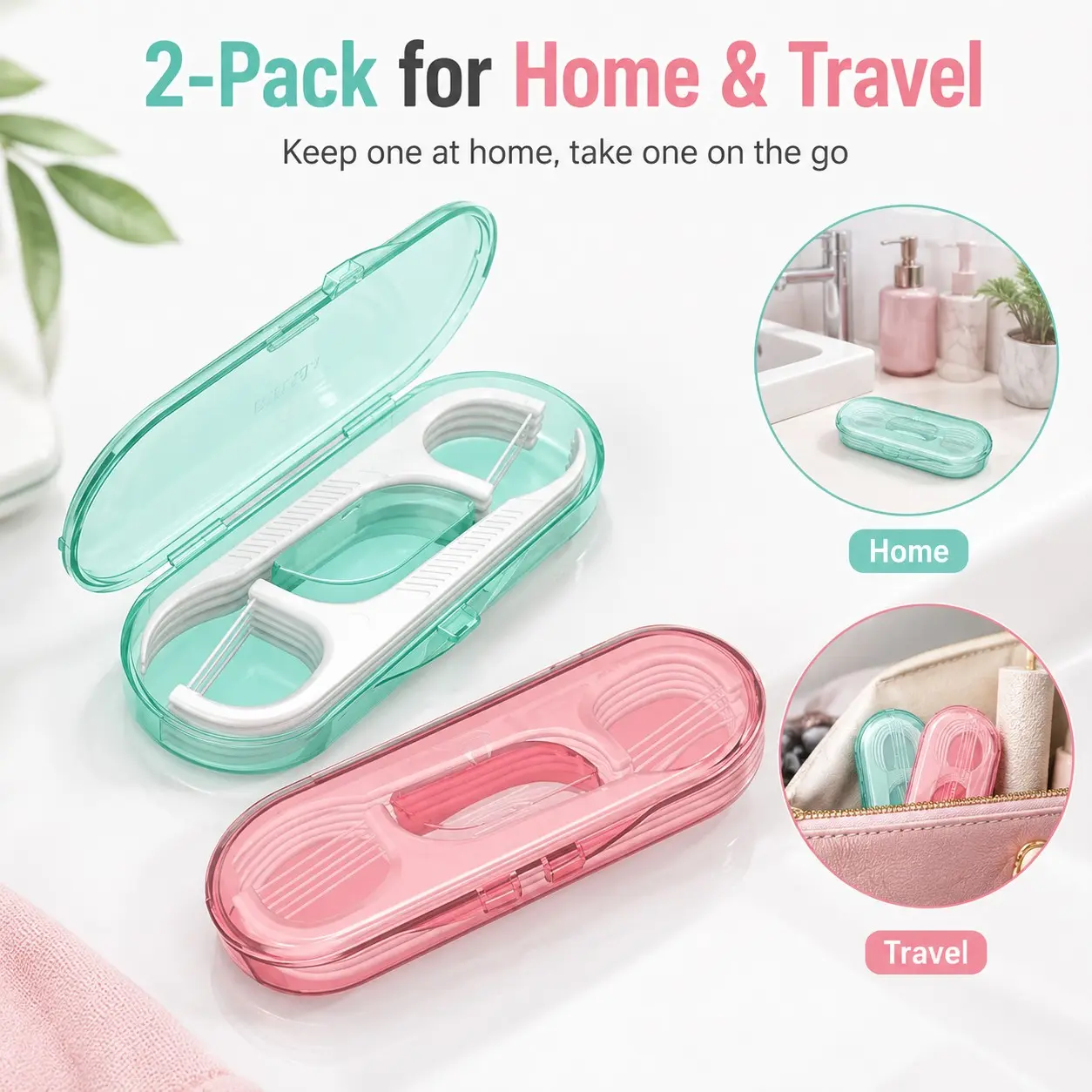 2pcs Portable Dental Floss Dispenser, Travel Friendly Teeth Cleaning Tool, Individual Toothpicks, Oral Care, Camping, Gifts, Easy to Clean