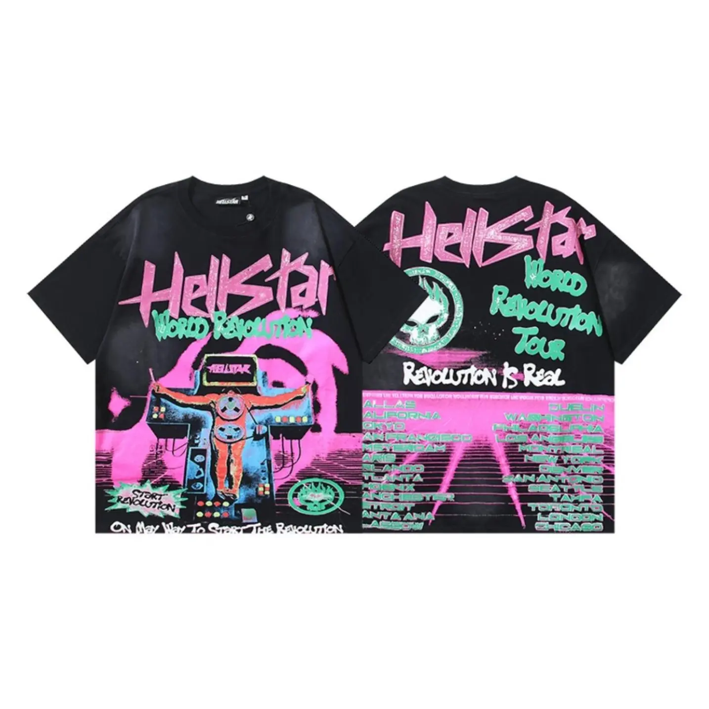 Hellstar Vintage Distressed Graphic Logo T-Shirt – Double-Sided Front Back Print Unisex Black Wash Tee, Premium Soft Cotton Goth Streetwear, Trendy Casual Oversized Outfit, Weekly Flash Deals Special, Holiday Gift for Men, Him, Boyfriend,
