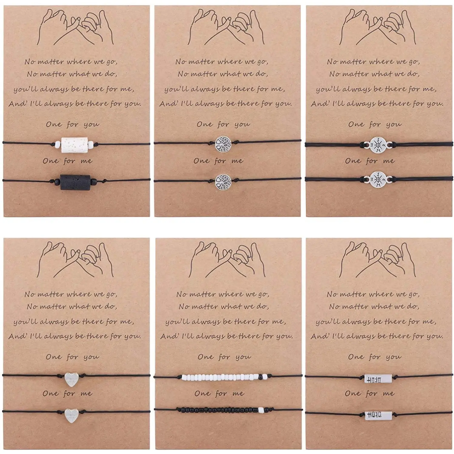 12 Pcs Pinky Promise Bracelets Anklets, Adjustable Friendship & Couple Family Long Distance Bracelets with Message Card, Handmade Waterproof Rope Relationship Bracelets