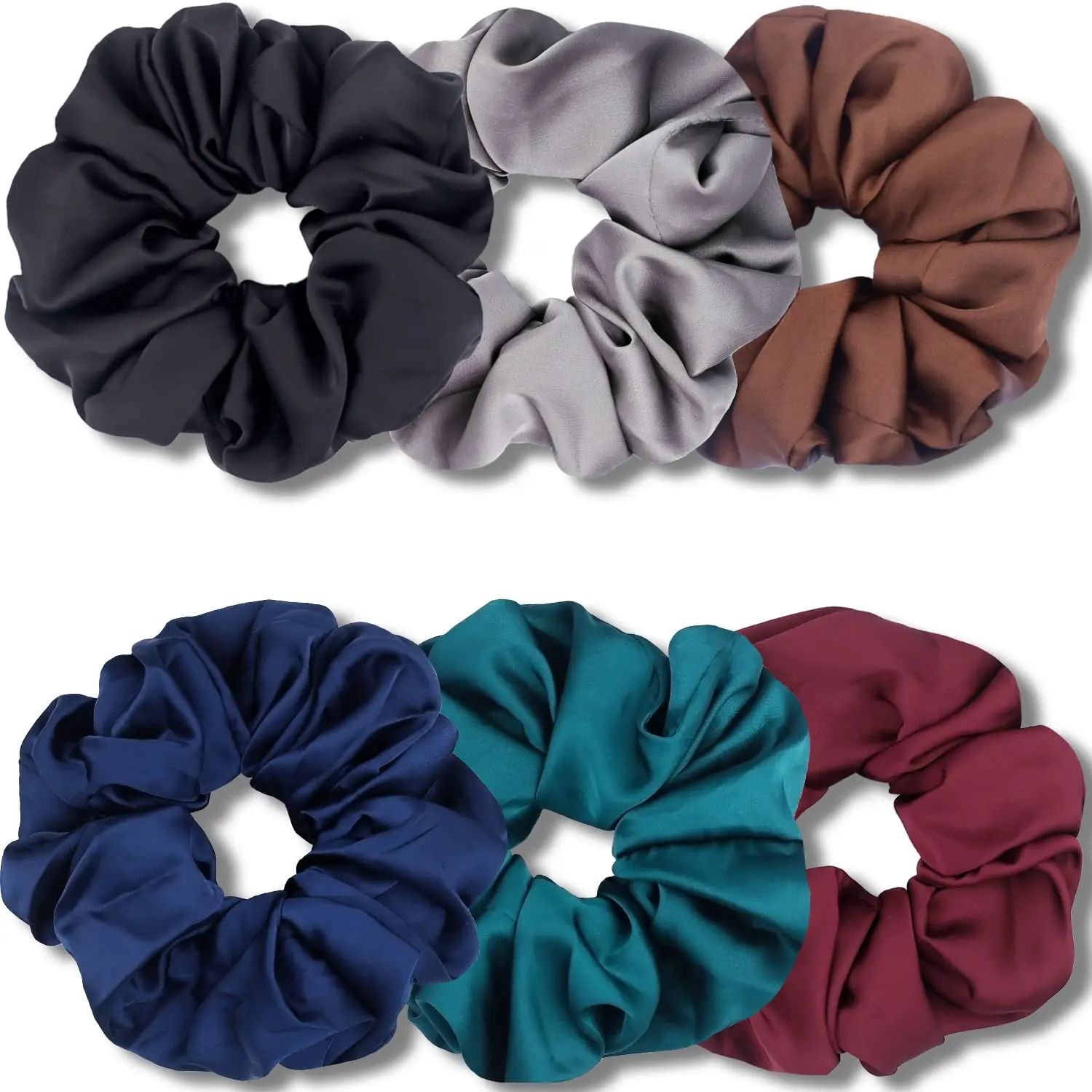 6 Pack XL Satin Scrunchies for Women with Thick Hair, Large 6-Inch Premium Elastic Hair Bands, Multi-Color, Female, Extra Large, Scrunchy Elastic Hair Bands
