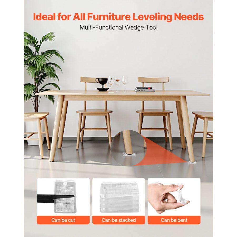 VEVOR Furniture Leveling Shims, 30 PCS 1.97x 1.16x 0.22 inch Non-Skid Clear Plastic Pads, Easy-to-Cut Furniture Leveler, Ideal Shim Leveler for Couch, Refrigerator, Table Legs to Avoid Wobbling