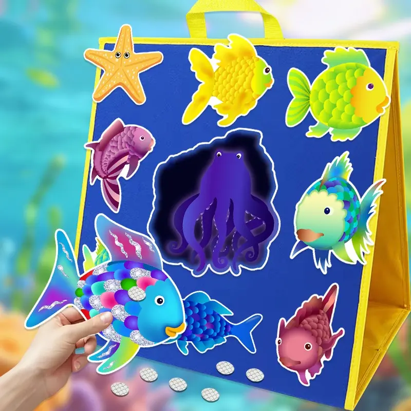 17-Piece Rainbow Fish Felt Set, Ocean Animal & Scale Stickers, Classroom Teaching Aid, Story Performance, Home Reading, Back-To-School Supplies