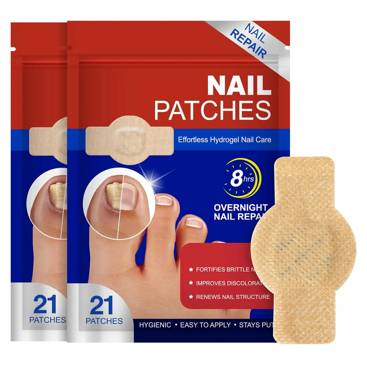 Nail Patches for Toenails, 42PCS Hydrogel Nail Care Patches, Overnight Nail Support & Protection, Easy to Apply for Toenail & Fingernail