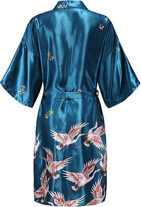 Silk Satin Wedding Bride Bridesmaid Robe Floral Bathrobe Short Kimono Robe Night Robe Bath Robe Fashion Dressing Gown For Women