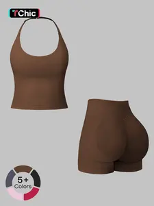 Seamless Yoga Set Neckline Back Beauty Lift Butt Tight Outdoor Running Fitness Two-Piece Women's